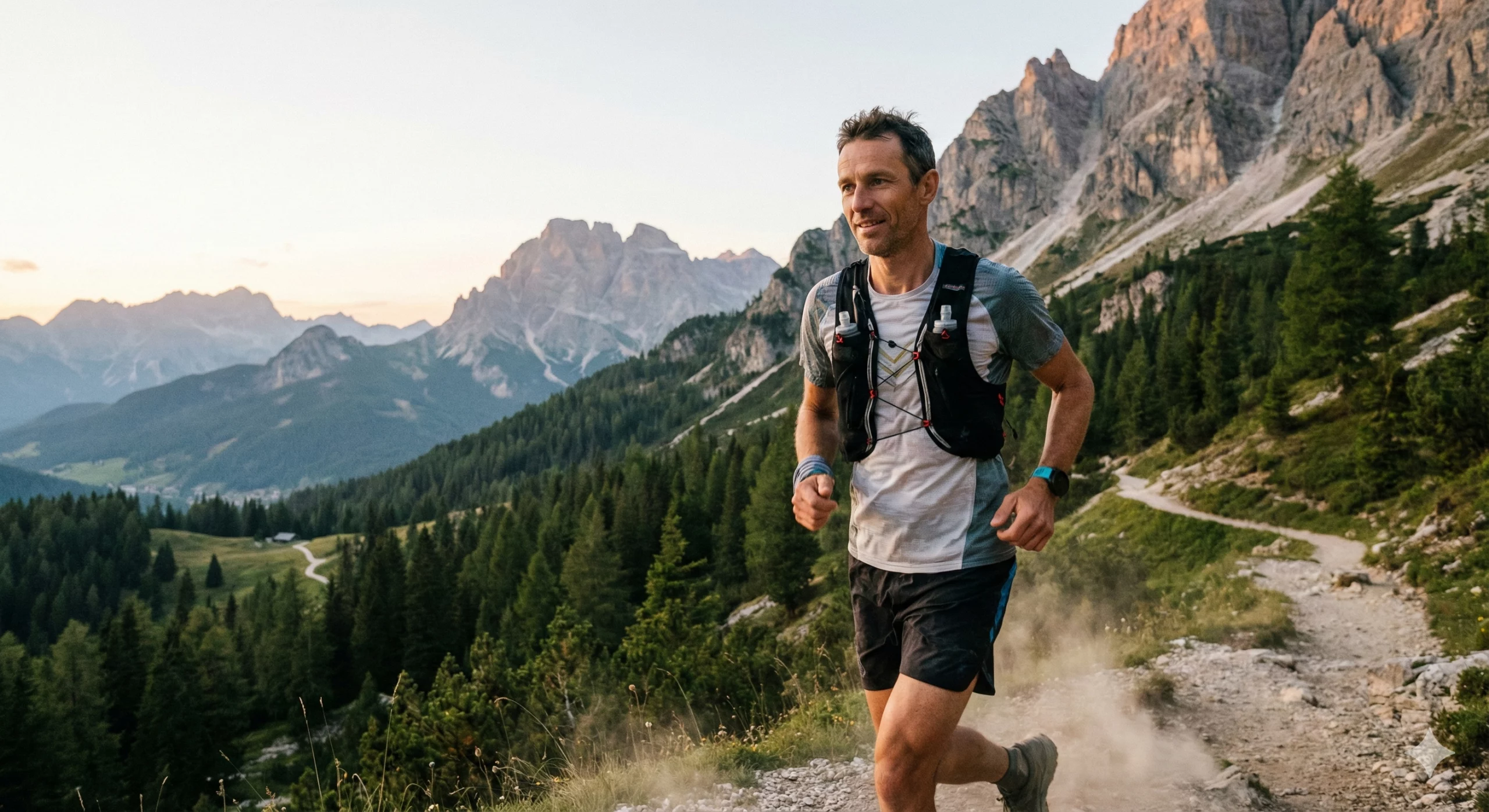 Runner respira correttamente durante allenamento in montagna.